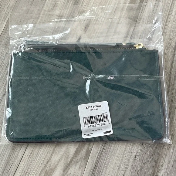 Kate Spade Forest Green Clutch with Gold Detail NWT